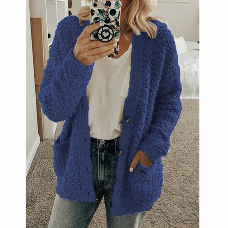 Women's Fashion Casual Sweater Jacket Plus Size Top Pink Color Coats Navy blue Coats Jacket - Tophatter Daily Deals