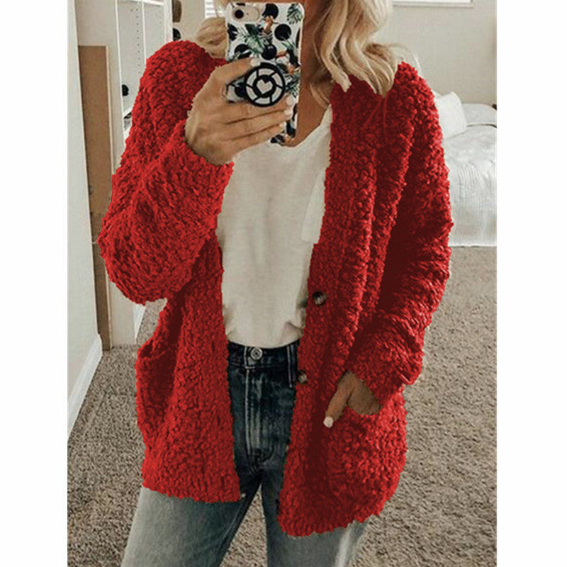 Women's Fashion Casual Sweater Jacket Plus Size Top Pink Color Coats Red Coats Jacket - Tophatter Daily Deals