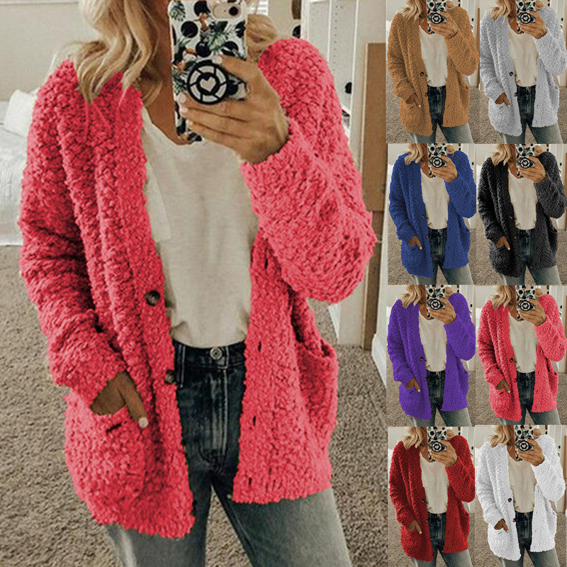 Women's Fashion Casual Sweater Jacket Plus Size Top Pink Color Coats Jacket - Tophatter Daily Deals