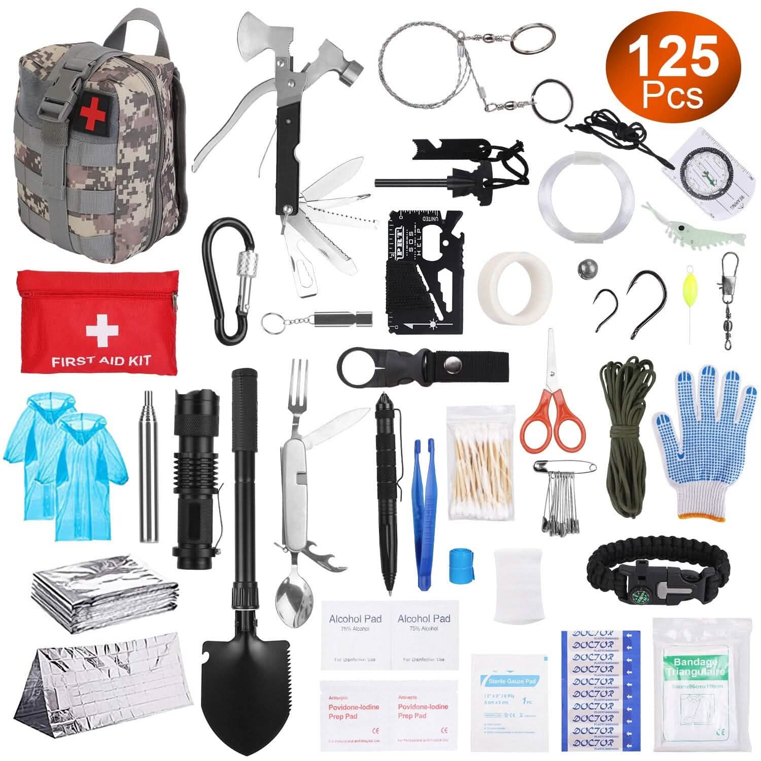 125-Pieces: Emergency Survival Gear Tactical for Outdoor Adventure Outdoor Recreation - Tophatter Daily Deals