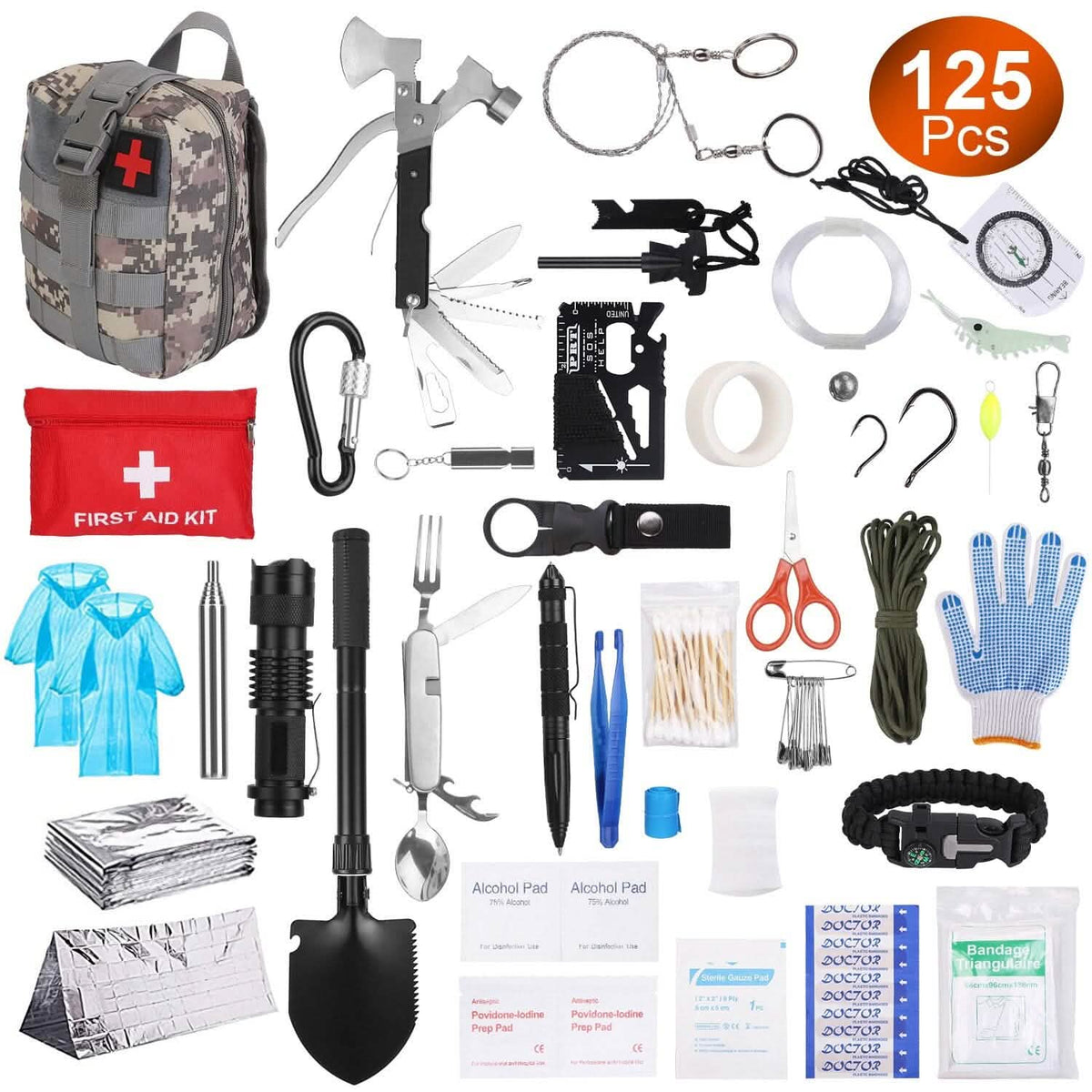 125-Pieces: Emergency Survival Gear Tactical for Outdoor Adventure Outdoor Recreation - Tophatter Daily Deals