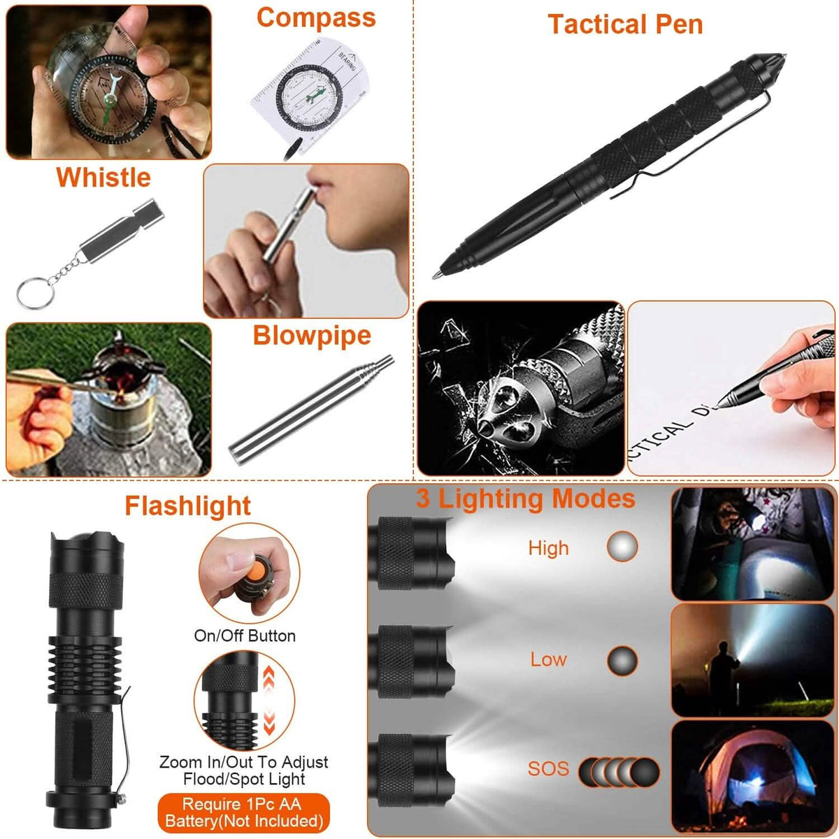 125-Pieces: Emergency Survival Gear Tactical for Outdoor Adventure Outdoor Recreation - Tophatter Daily Deals