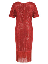 Tassel Sequin Short Sleeve Dress Cocktail Dresses - Tophatter Daily Deals
