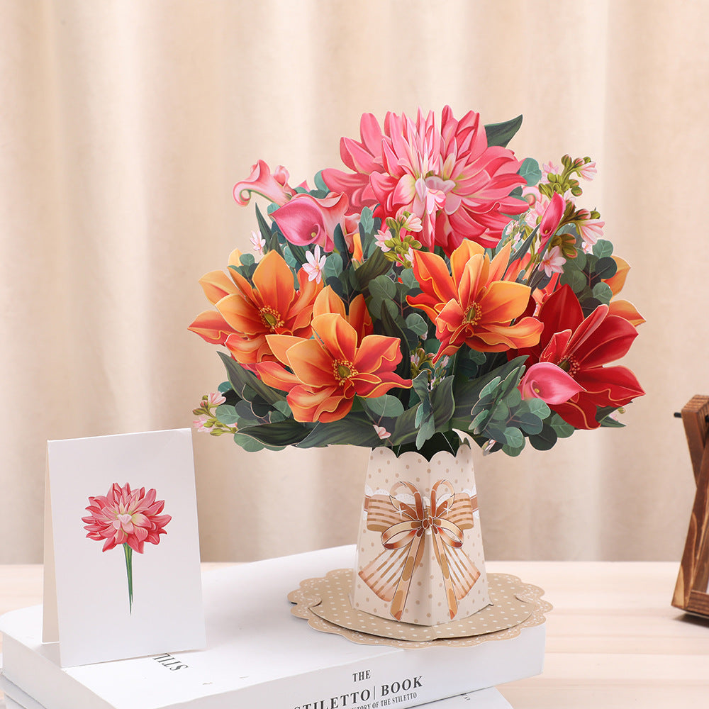 3d Stereoscopic Greeting Cards Creative Bouquet Stereoscopic Greeting Cards Dahlia 0 - Tophatter Daily Deals