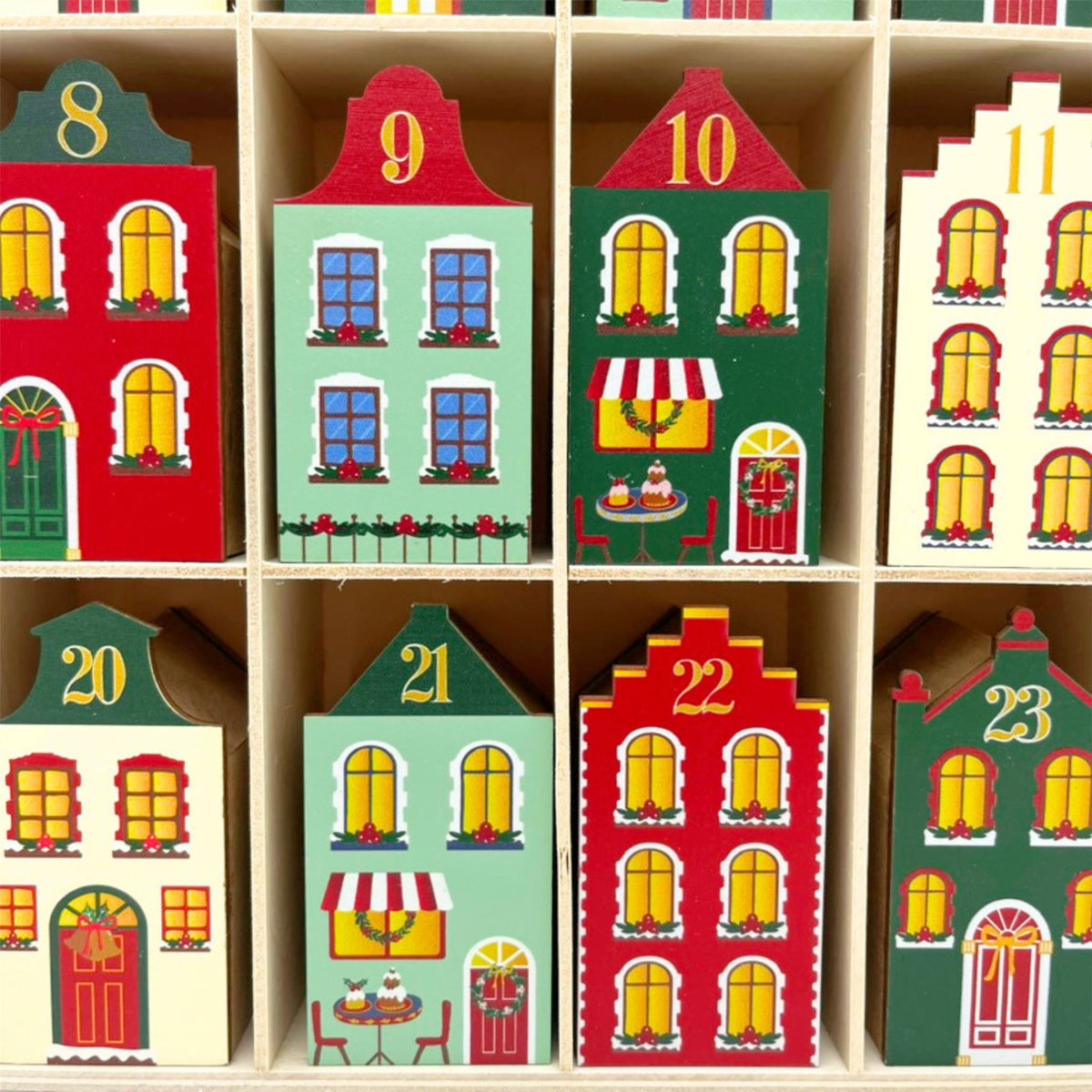 Fill Your Own Advent Calendar, Gisela Graham Reusable Wooden Dutch Village Advent Calendar - Tophatter Daily Deals