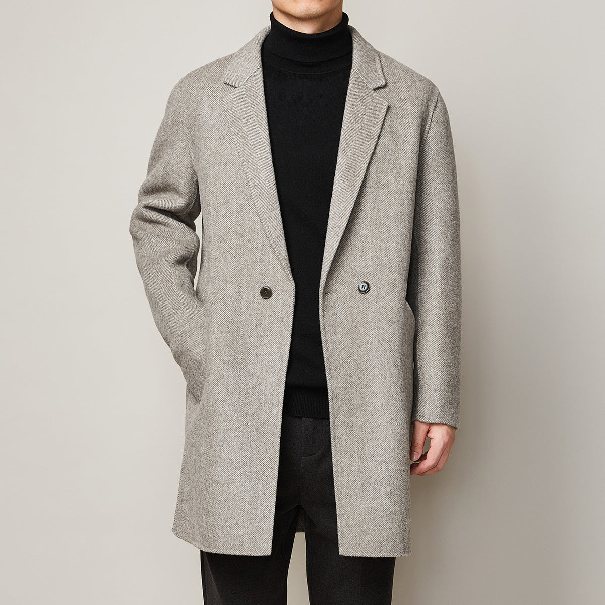 Warm Refined Men Wool Overcoat - Mid Thigh Trench Coat Grey coffee 3D Changing Face Moving Picture Frame - Tophatter Daily Deals