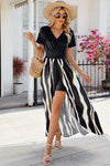 Smocked High-Low Printed Surplice Dress Black Casual Dresses - Tophatter Daily Deals