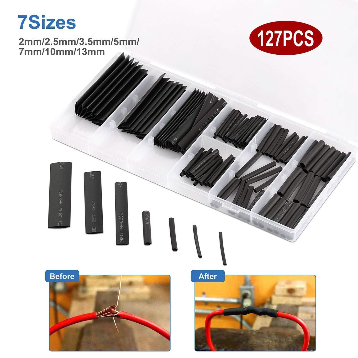 127-Piece: 2:1 Heat Shrink Tube Wire Wrap Assortment Set Home Improvement - Tophatter Daily Deals
