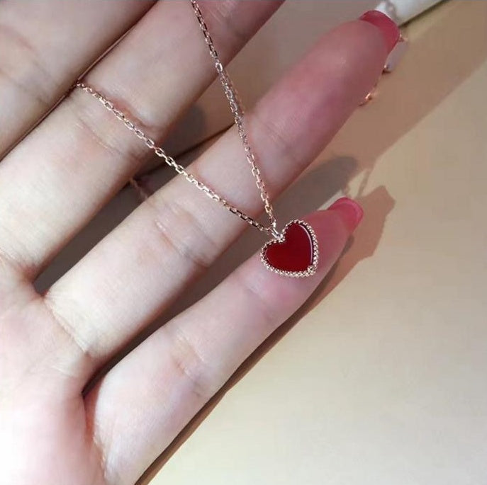 925 Sterling Silver Gold Plated Red Agate Heart-shaped Pendant 0 - Tophatter Daily Deals