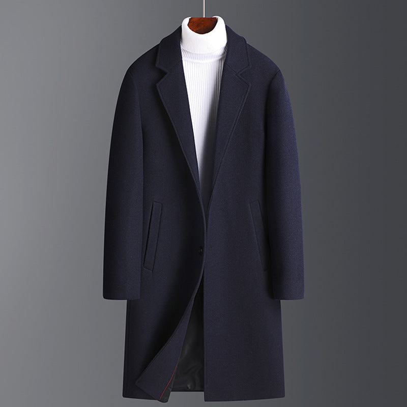 Warm Men’s Wool Coat - Korean Single-Breasted Velvet Navy Blue 3D Changing Face Moving Picture Frame - Tophatter Daily Deals