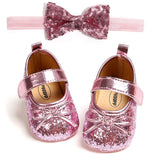 Baby shoes soft sole non-slip toddler shoes 2-piece headband 0 - Tophatter Daily Deals