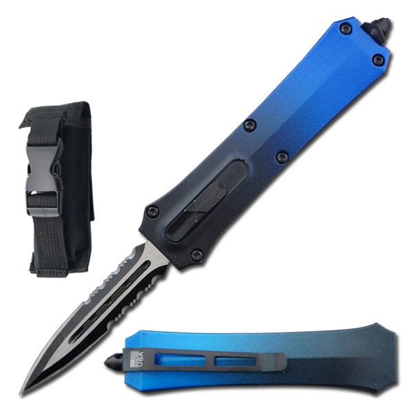 7" Dual Action Dagger Blade Reaper OTF Automatic Blue Pocket Knife - TOPHATTER'S ARMORY DEALS Collectible Weapons - Tophatter Daily Deals