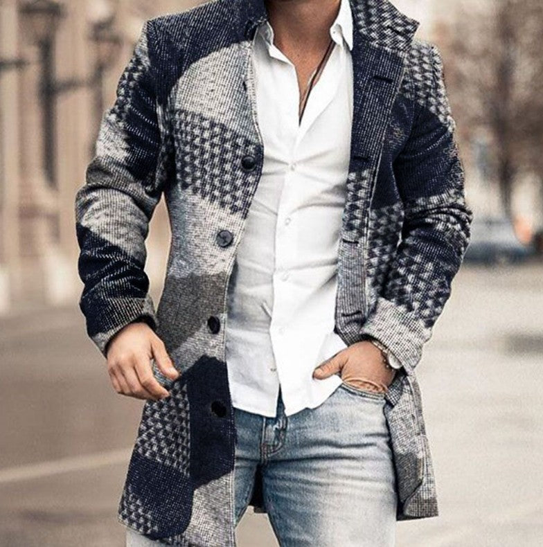 Warm Men's Midlength Coat - Stand Collar, Wool, City Blue S 3D Changing Face Moving Picture Frame - Tophatter Daily Deals