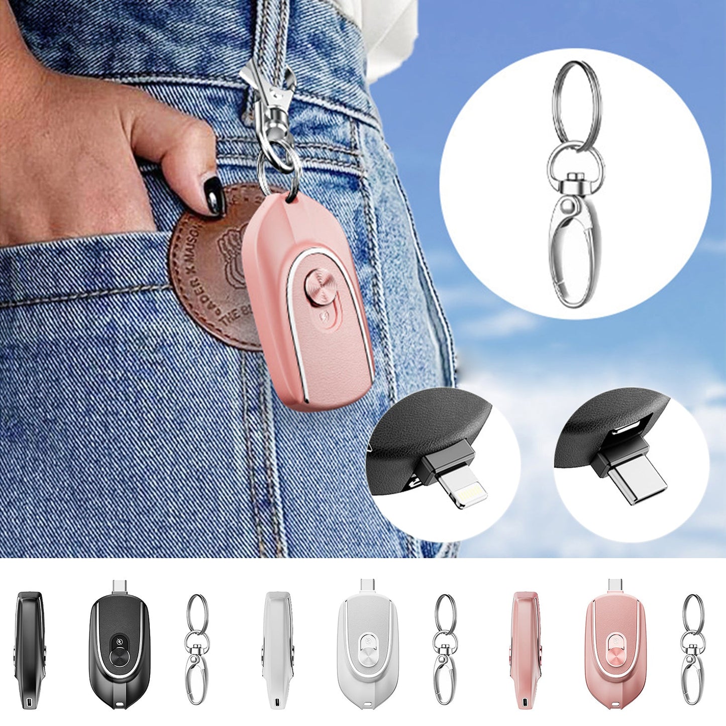 2 In 1 Mini Keychain Power Bank Keyring Hanging Buckle 2 Output Interfaces 5V 1200MAH Backup Power Bank Retractable Plug Waterproof Phone Charging Accessories 0 - Tophatter Daily Deals
