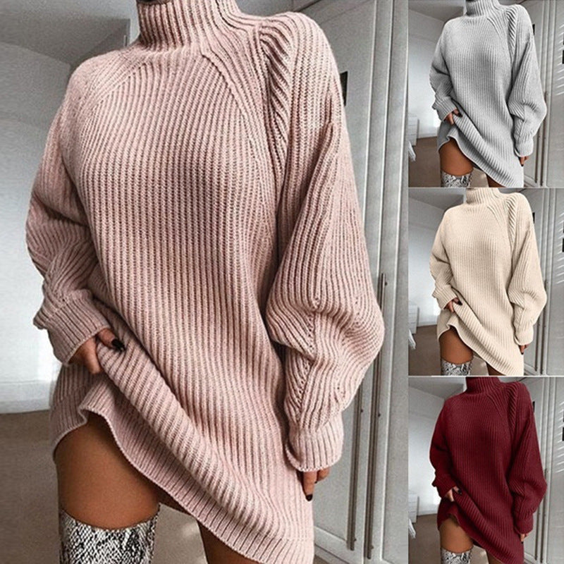 Oversized Women's Sweater Dress - Turtleneck Ribbed Winter 3D Changing Face Moving Picture Frame - Tophatter Daily Deals