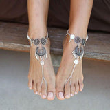 Bohemian Jewelry Antique Silver Color Hollow Flower Chain Anklets Beach Barefoot Sandals Foot Jewelry default 0 - Tophatter Daily Deals
