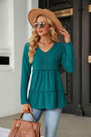 Long Sleeve V-Neck Cable-Knit Blouse Teal Blouses - Tophatter Daily Deals