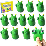 12PCS Funny Grass Worm Pinch Toy, Green Eye Bouncing Worm Squeeze Toy, Novelty Fun Squeeze Stress Relief Toys For Adults Kids Gift Cool Gadgets 5 - Tophatter Daily Deals