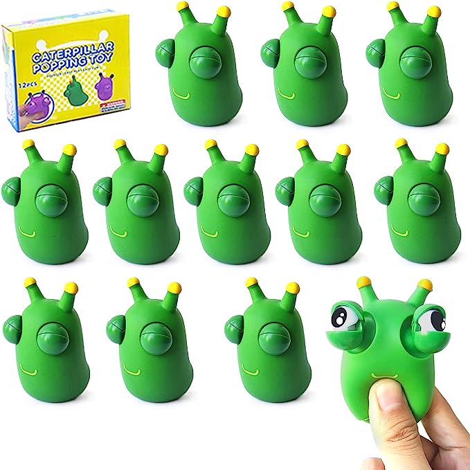 12PCS Funny Grass Worm Pinch Toy, Green Eye Bouncing Worm Squeeze Toy, Novelty Fun Squeeze Stress Relief Toys For Adults Kids Gift Cool Gadgets 5 - Tophatter Daily Deals