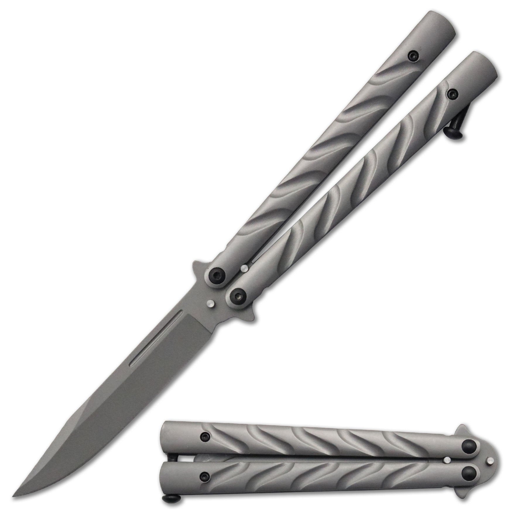 5.25" Closed Length Grey Vortex Balisong Butterfly Flipper Knife - TOPHATTER'S ARMORY DEALS Collectible Weapons - Tophatter Daily Deals