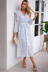 Surplice Neck Balloon Sleeve Midi Dress Casual Dresses - Tophatter Daily Deals