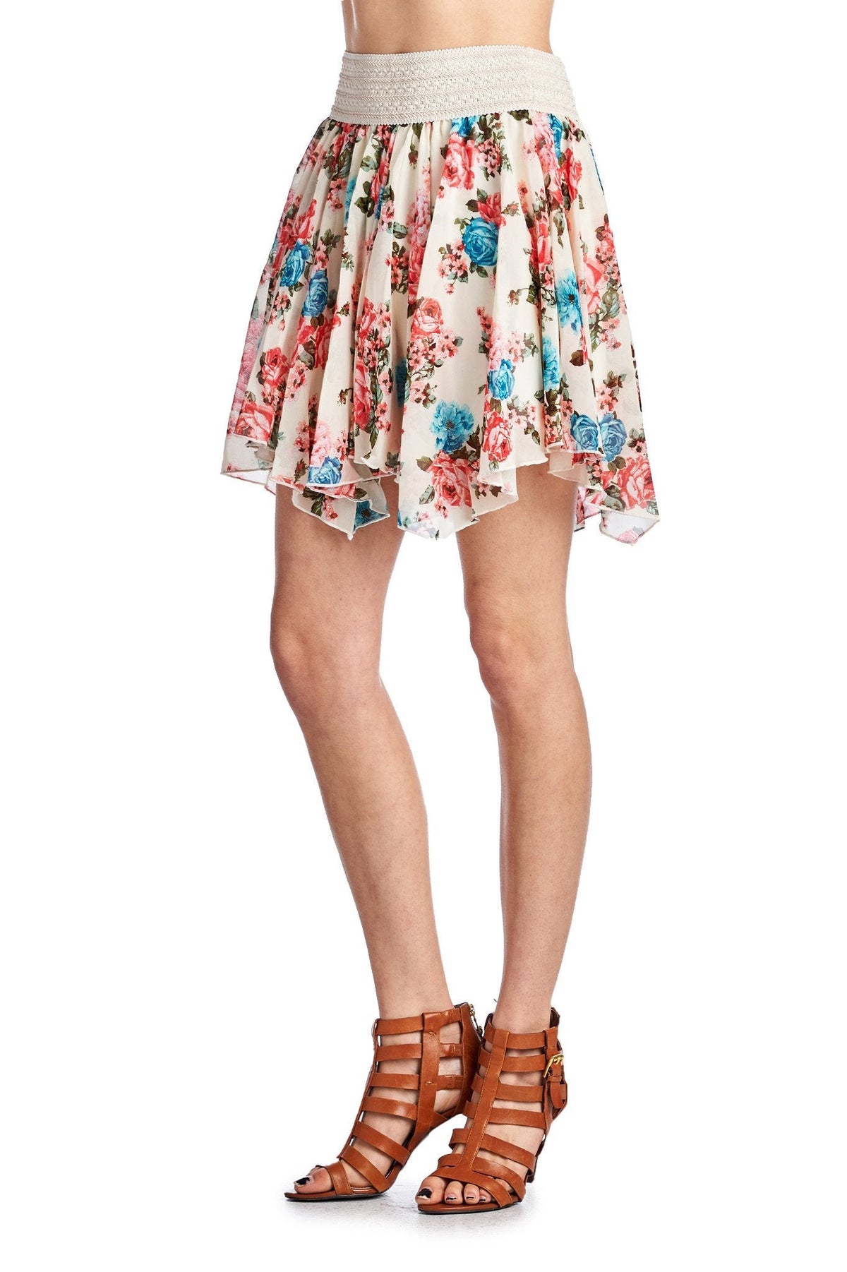 Women's Printed Floral Skirt with Elastic Lace Waistband Skirts - Tophatter Daily Deals