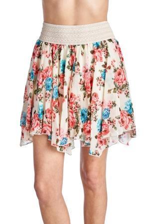 Women's Printed Floral Skirt with Elastic Lace Waistband Skirts - Tophatter Daily Deals