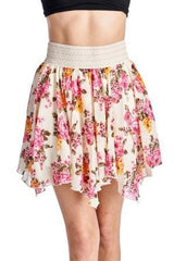 Women's Printed Floral Skirt with Elastic Lace Waistband Skirts - Tophatter Daily Deals