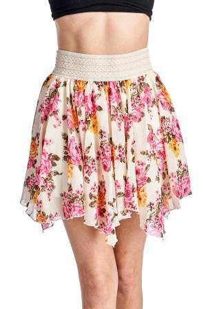 Women's Printed Floral Skirt with Elastic Lace Waistband Skirts - Tophatter Daily Deals