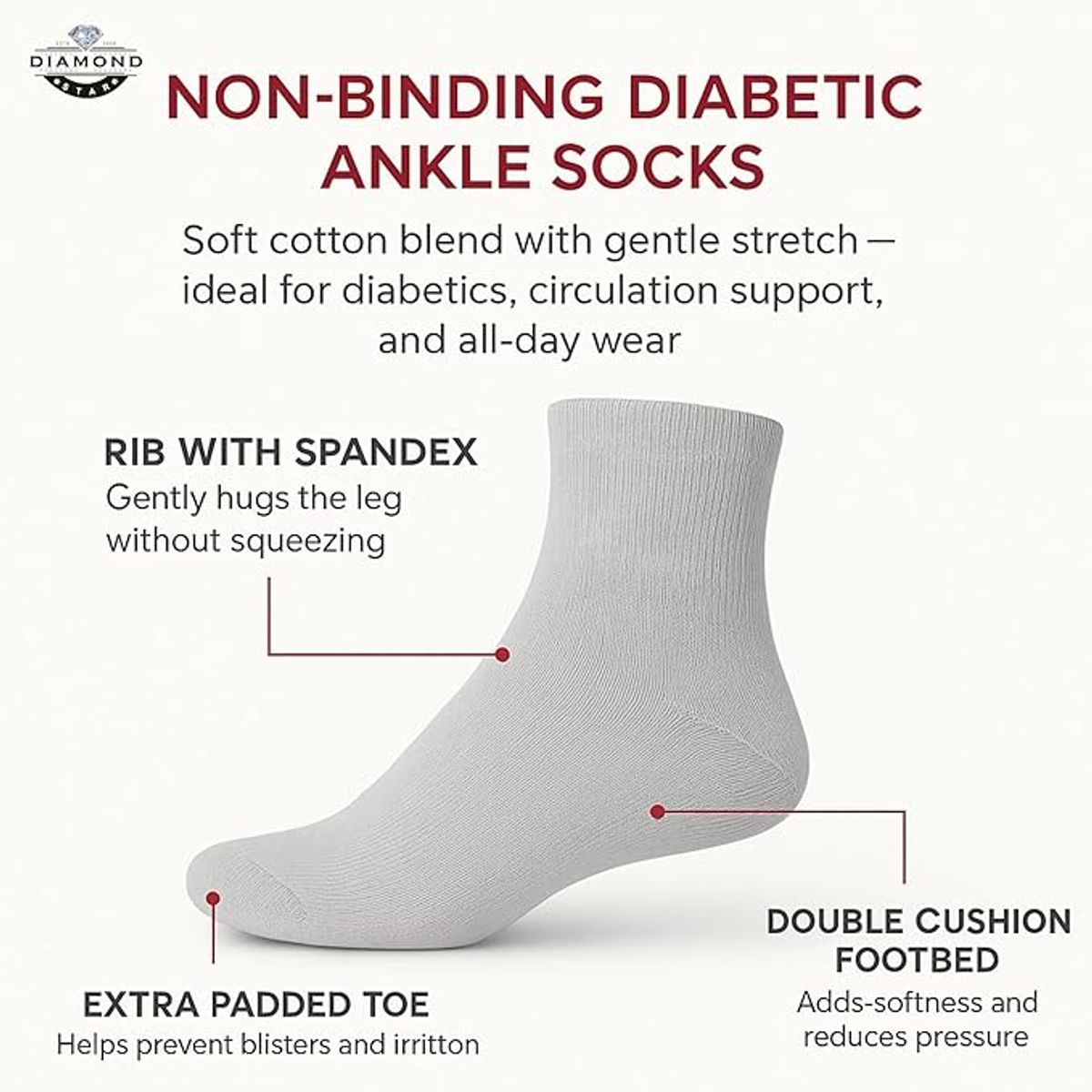 Cotton Non-Binding Diabetic & Circulatory Quarter Socks (12-Pairs) Men's Socks - Tophatter Daily Deals