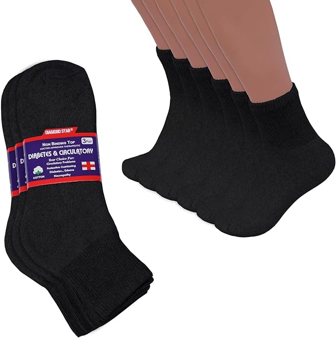 Cotton Non-Binding Diabetic & Circulatory Quarter Socks (12-Pairs) Black Men's Socks - Tophatter Daily Deals