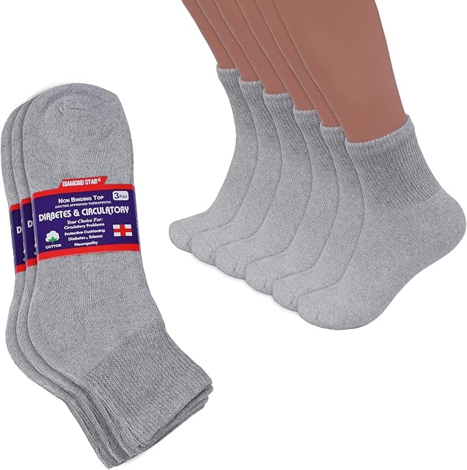 Cotton Non-Binding Diabetic & Circulatory Quarter Socks (12-Pairs) Grey Men's Socks - Tophatter Daily Deals