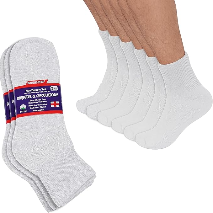 Cotton Non-Binding Diabetic & Circulatory Quarter Socks (12-Pairs) White Men's Socks - Tophatter Daily Deals