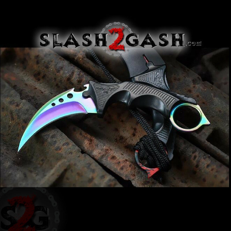 CSGO ELITE Rainbow Fade Karambit FULL TANG Tactical Claw Neck Knife Knife-Fixed - Tophatter Daily Deals