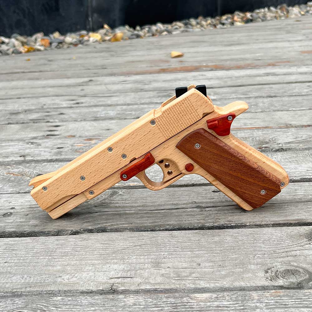Assembled M1911 Wooden Replica Rubber Band Gun - Tophatter Daily Deals
