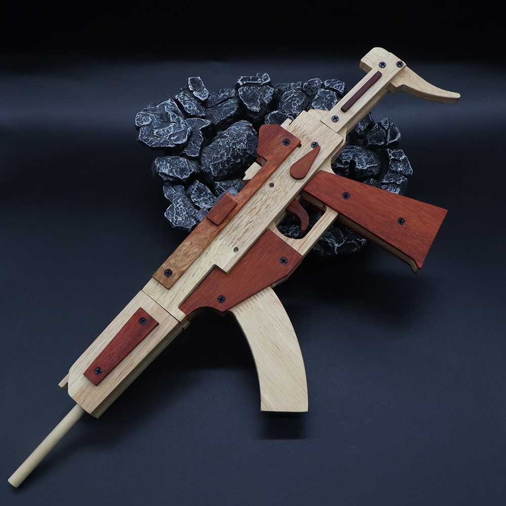 Solid Beech Wood MP5 SMG Replica Rubber Band Gun Model Kit - Tophatter Daily Deals