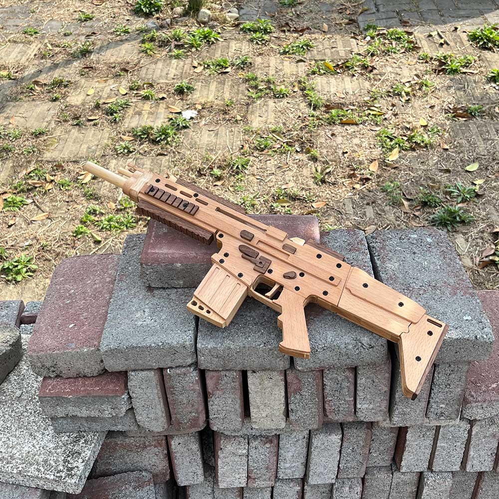 Wooden Scar Assault Rifle Replica Rubber Band Gun Model Kit - Tophatter Daily Deals