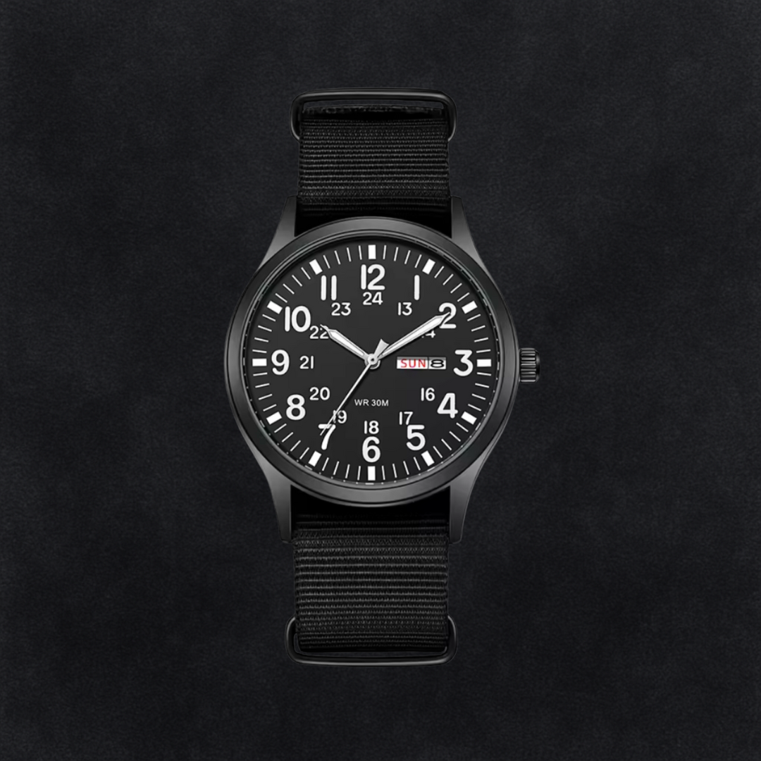 Durable Men’s Hiking Watch – Waterproof Stainless Steel Case, Nylon Strap, 42mm – Green Black Black Men's wristwatches - Tophatter Daily Deals