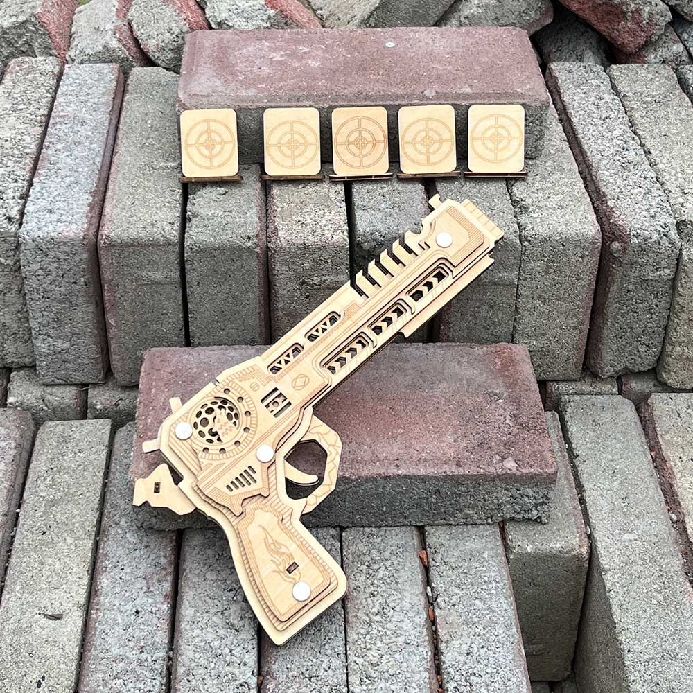 3D Gun Puzzle Wooden Rubber Band Gun Model Kit - Tophatter Daily Deals