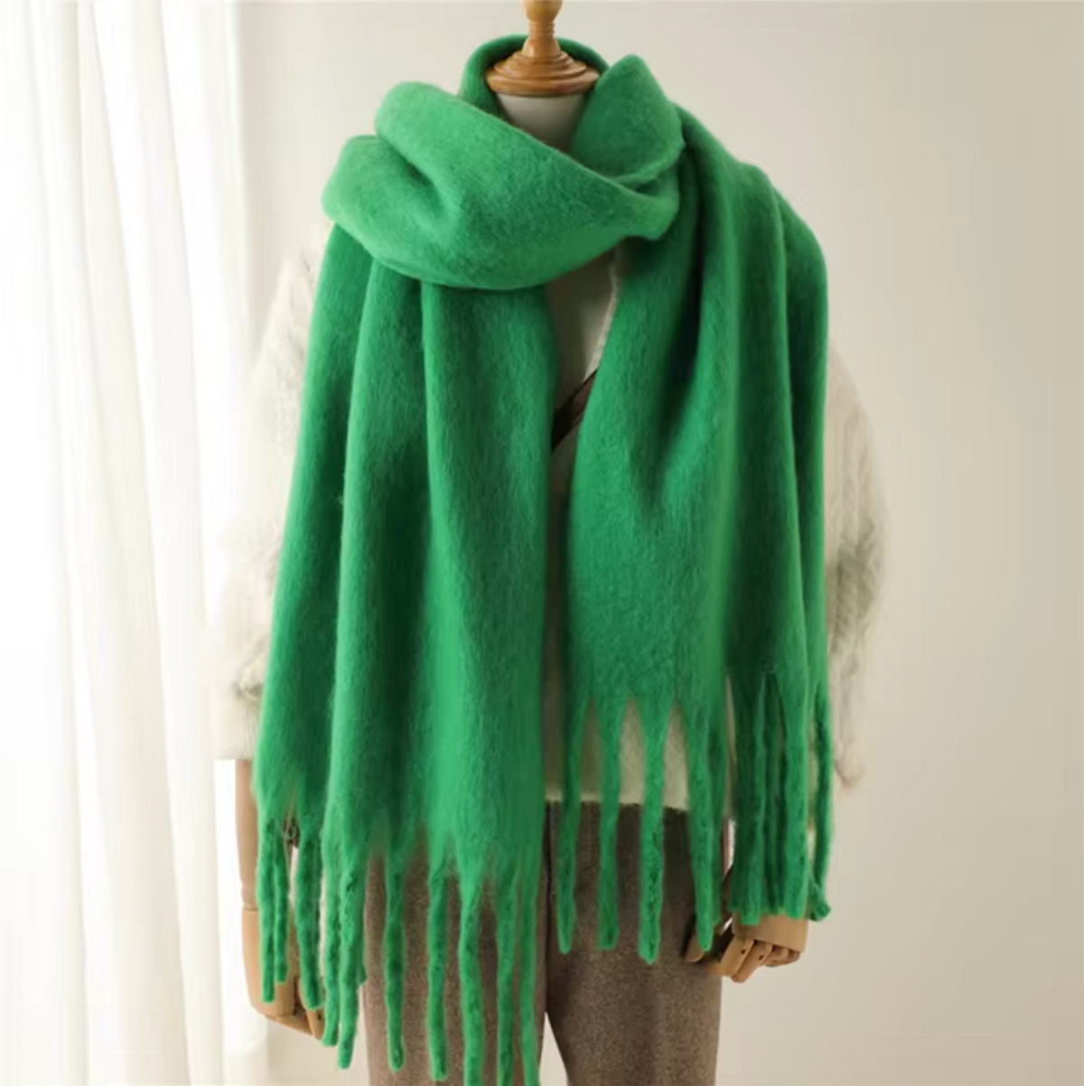 Warm Cozy Womens Winter Scarf - Blanket Fringe Plush Green One Size - Tophatter Daily Deals