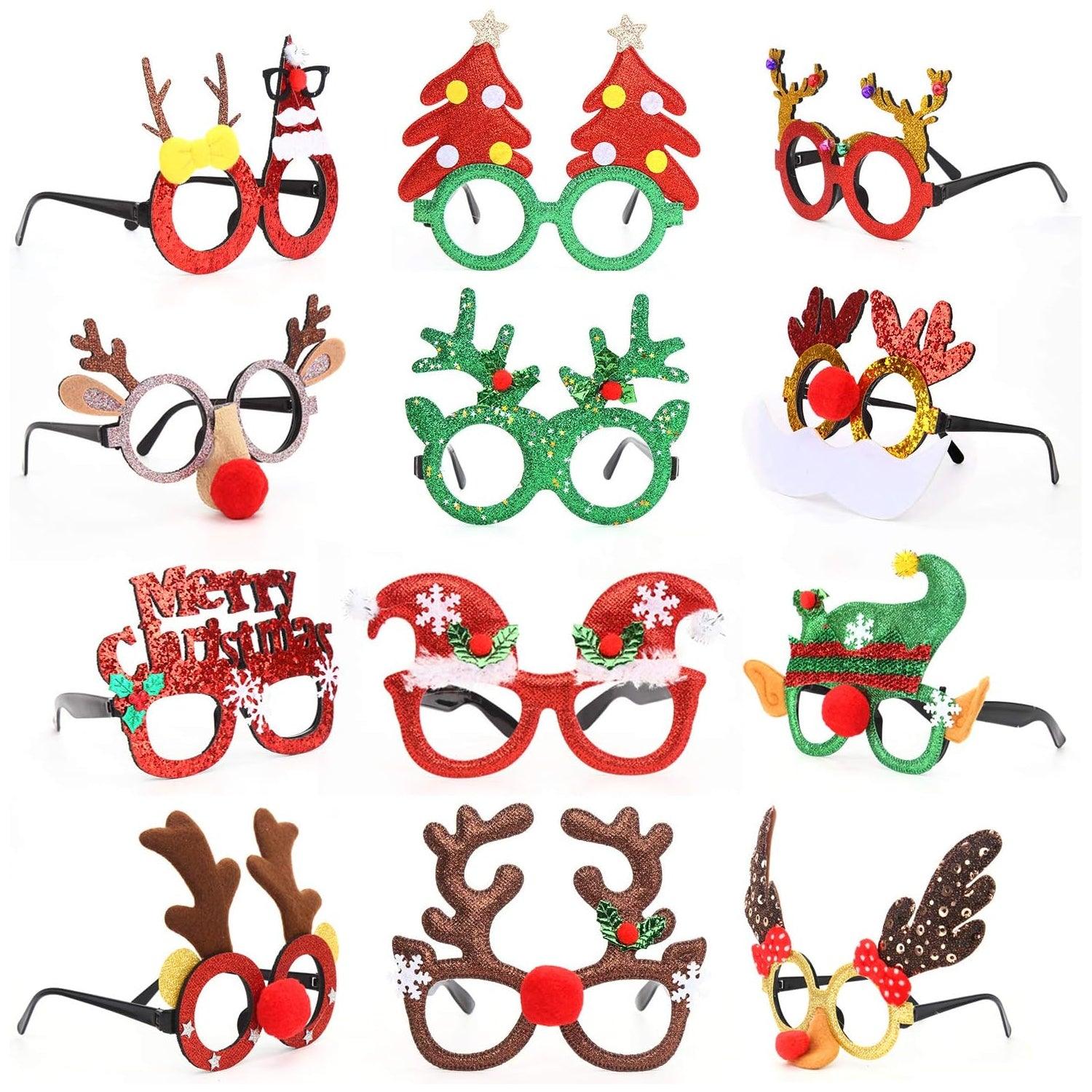 Glitter Party Glasses - Christmas Glitter Party Glasses, 12 Pack Novelty Xmas Eyeglasses Fancy Dress Costume Decoration for Kids Adults 12 Pack Christmas - Tophatter Daily Deals