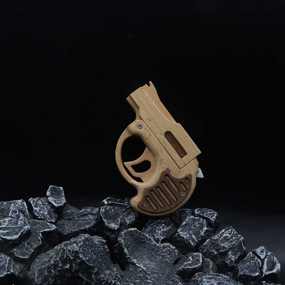 Mini Revolver Assembled Solid Wood Rubber Band Gun - Tophatter Daily Deals