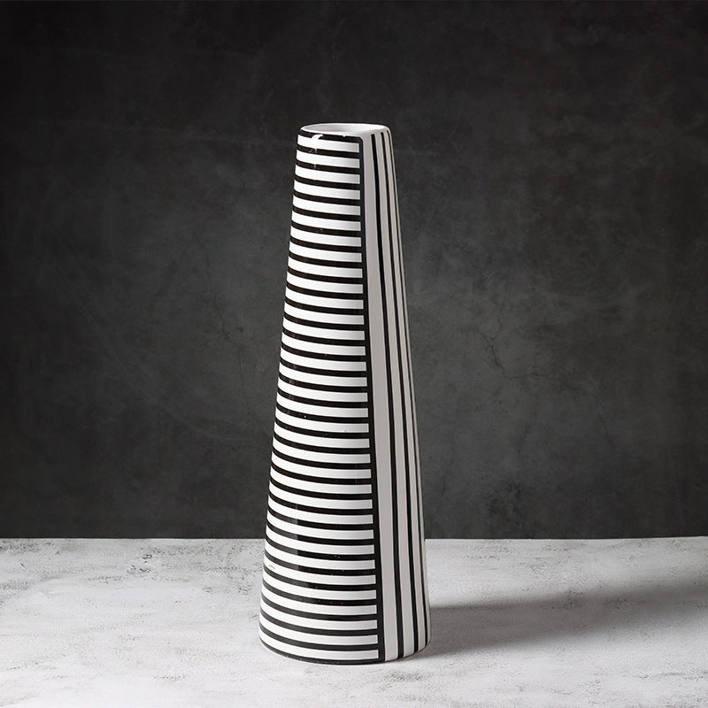 Black And White Striped Geometric Ceramic Vase Flower Ornaments 14x14x42CM 0 - Tophatter Daily Deals