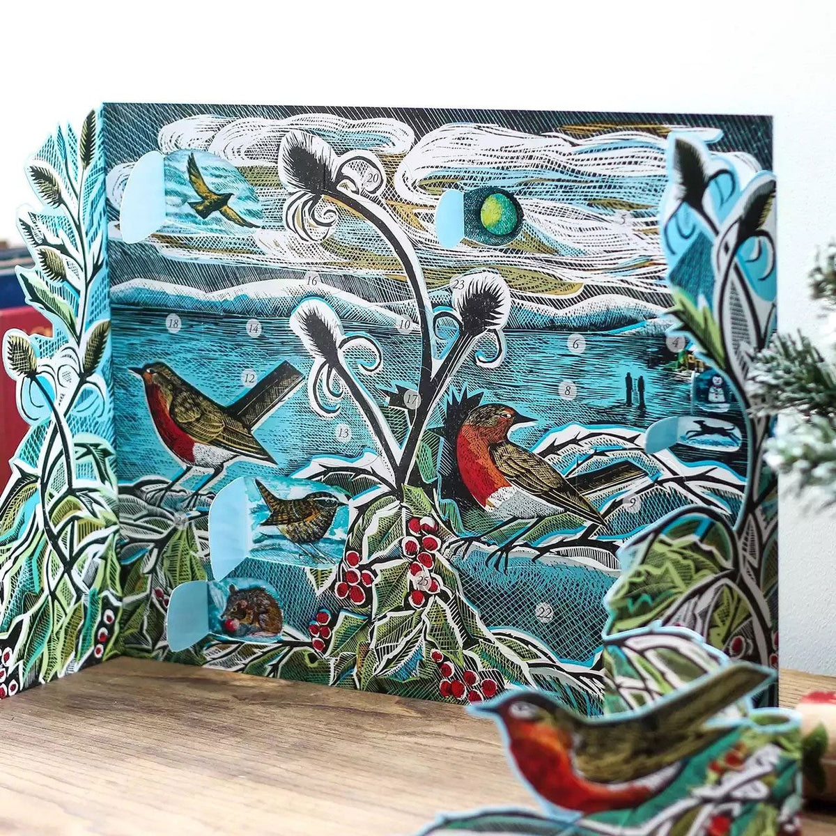 Midwinter Robins Pop-up 3D Advent Calendar | Bird Christmas Calendar - 40x30cm Advent Calendar - Tophatter Daily Deals