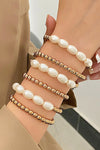 Gold Plated Pearl Beaded 6 Pcs Bracelet Set Bracelets - Tophatter Daily Deals