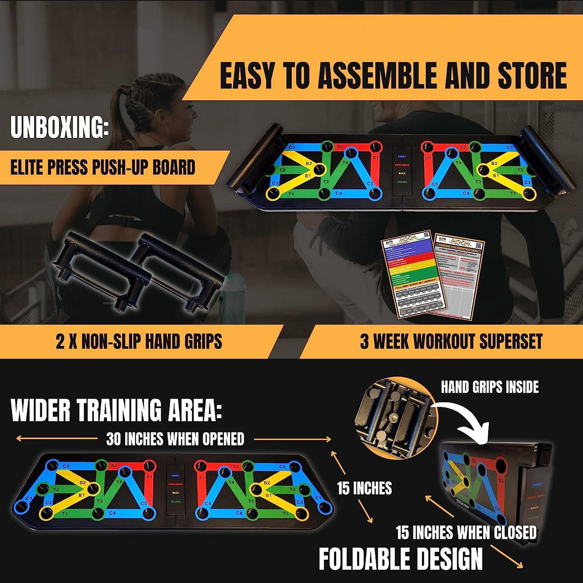 Powerpress Push Up - 12in1 Push Up Rack Board Fitness Workout Train Gym Muscle Exercise Pushup Stand Exercise & Fitness - Tophatter Daily Deals