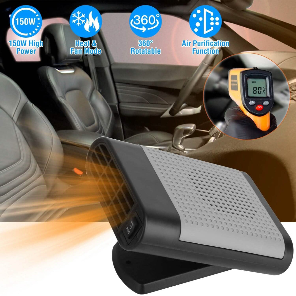 12V 150W Portable Car Heater with Air Purification Automotive - Tophatter Daily Deals