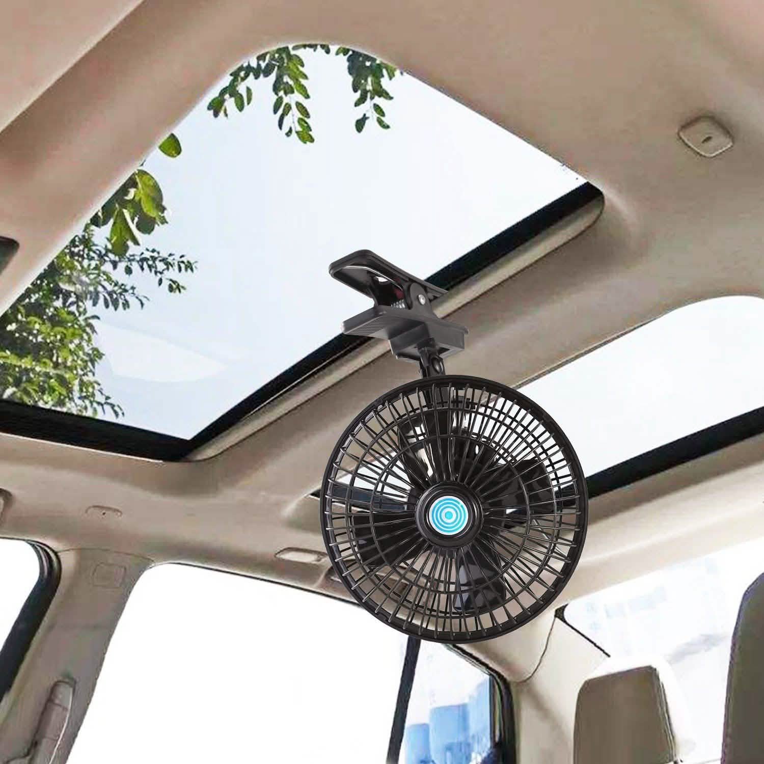 12V Car Fan Oscillating Clip on Cooling Fan with 2 Speeds 120° Rotation Automotive - Tophatter Daily Deals
