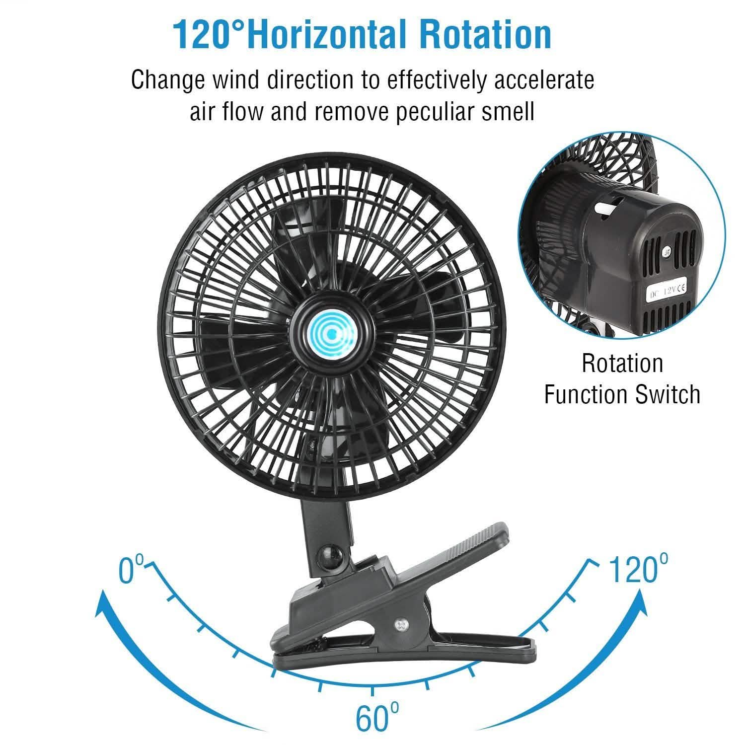 12V Car Fan Oscillating Clip on Cooling Fan with 2 Speeds 120° Rotation Automotive - Tophatter Daily Deals