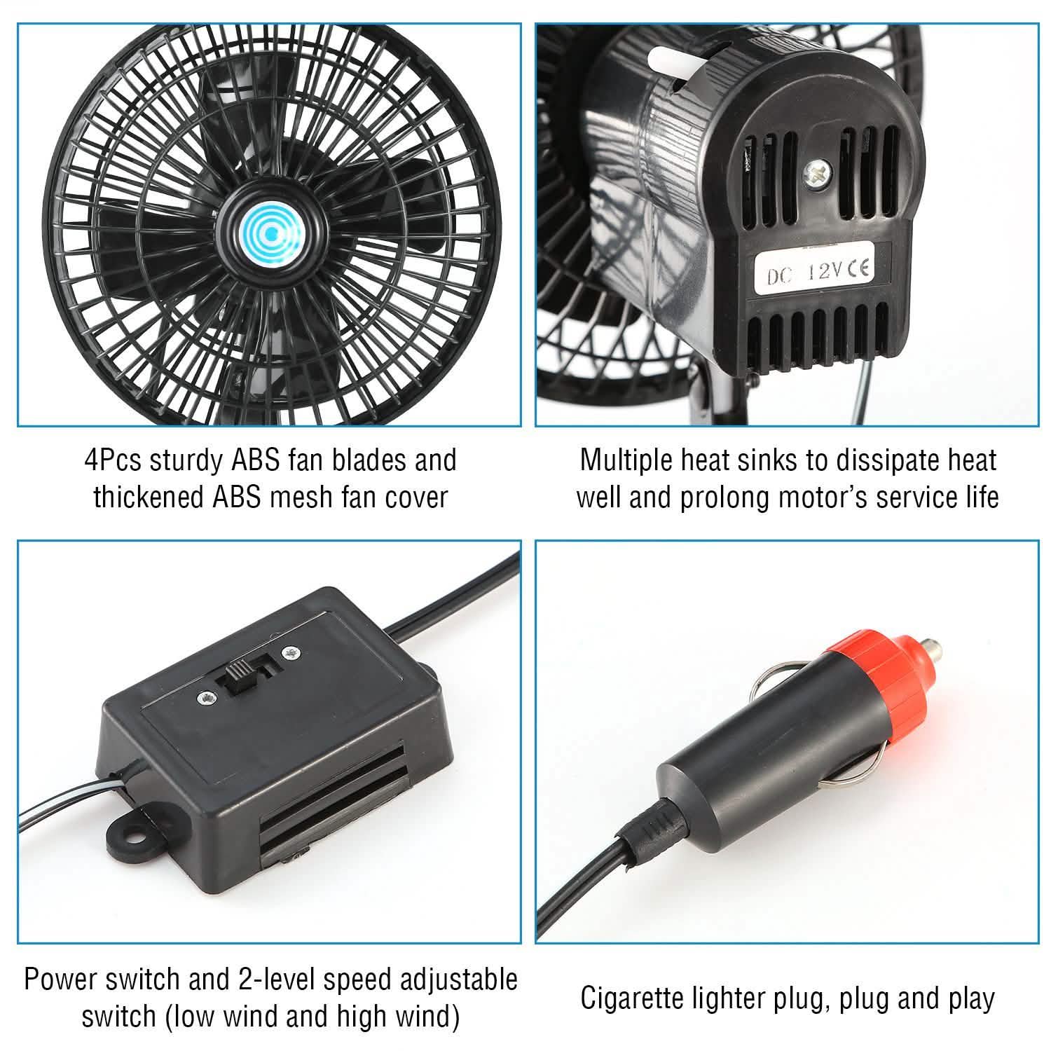 12V Car Fan Oscillating Clip on Cooling Fan with 2 Speeds 120° Rotation Automotive - Tophatter Daily Deals